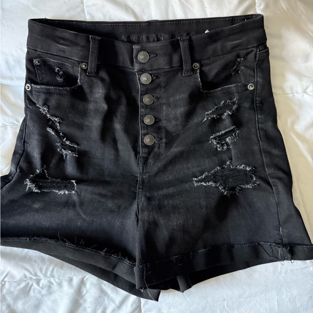 American Eagle Black Distressed Jean Shorts